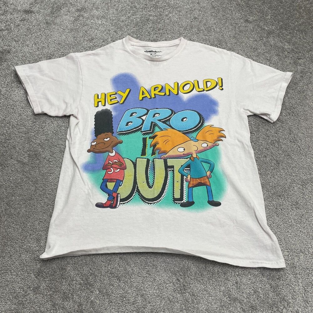 Nickelodeon Vintage Y2K Hey Arnold Bro It Out T-Shirt Women Medium White Graphic